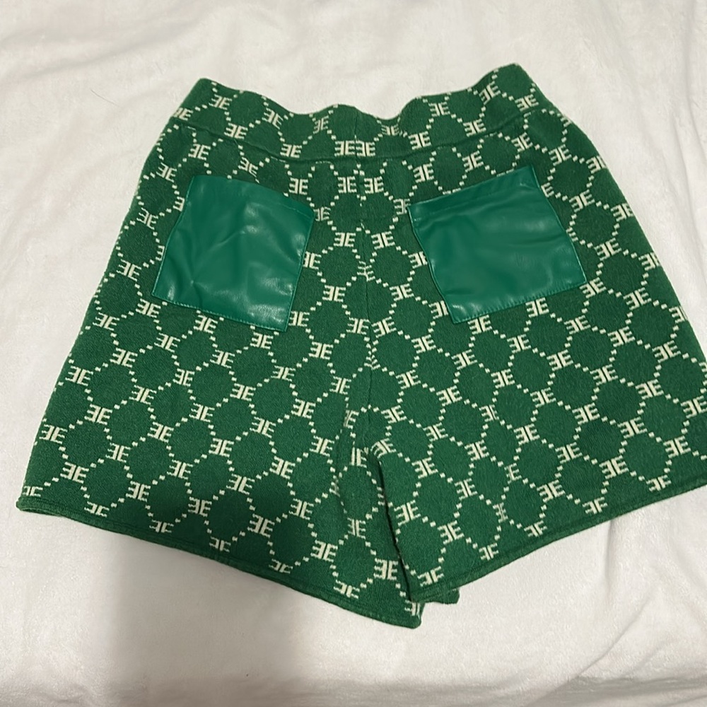 Ellandemm Green Monogram Knit Shorts - Picture 3 of 5